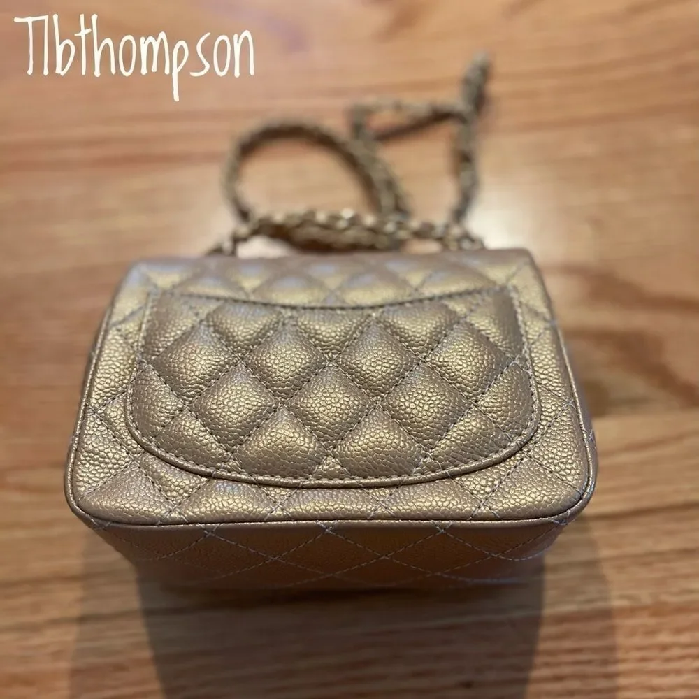Chanel square mini gold caviar leather & GHW